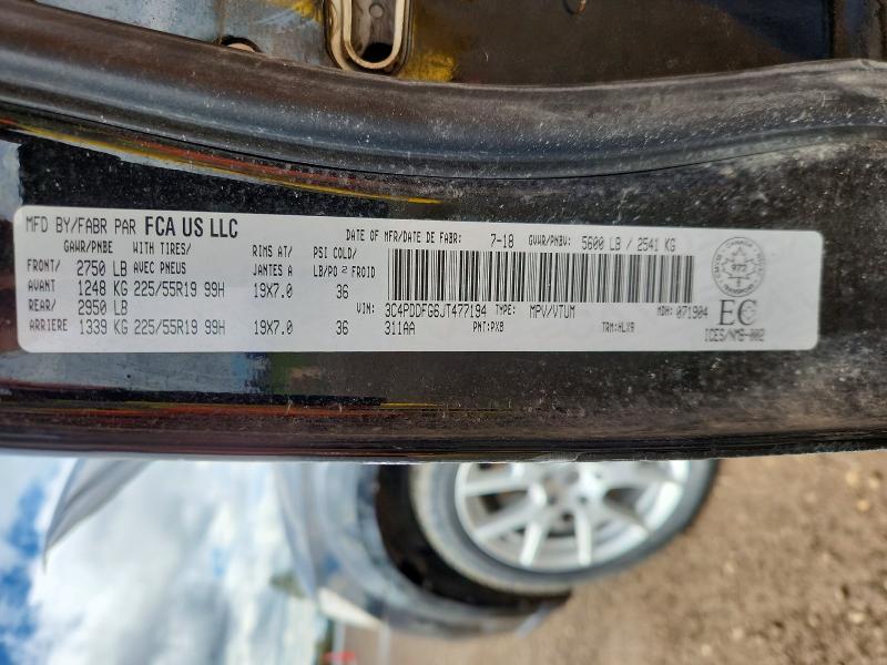 2018 Dodge Journey მანქანა იყიდება აუქციონზე, vin: 3C4PDDFG6JT477194, აუქციონის ნომერი: 58082656