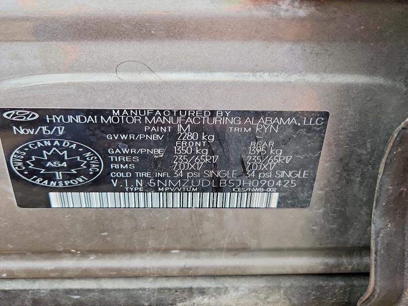55869586 :رقم المزاد ، 5NMZUDLB5JH090425 vin ، 2018 Hyundai Santa Fe Sport مزاد بيع