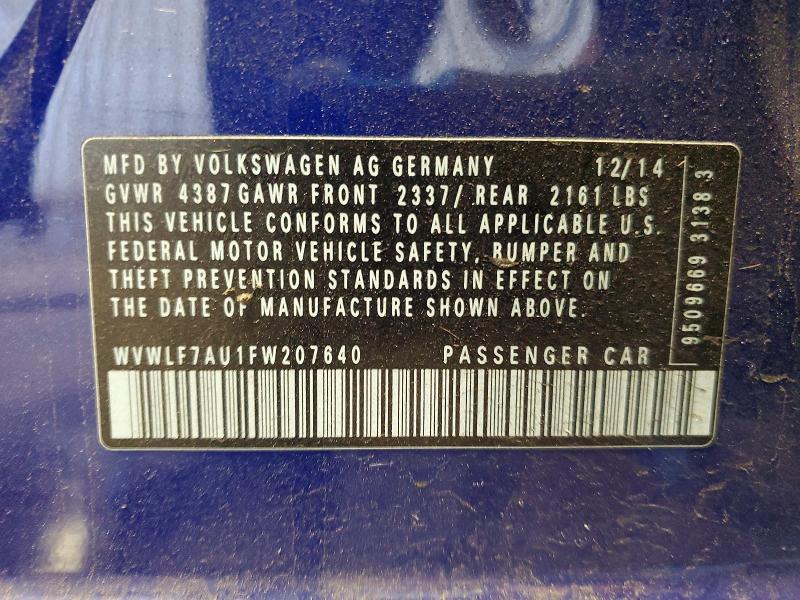 Продажа на аукционе авто 2015 Volkswagen Golf R, vin: WVWLF7AU1FW207640, номер лота: 58261476