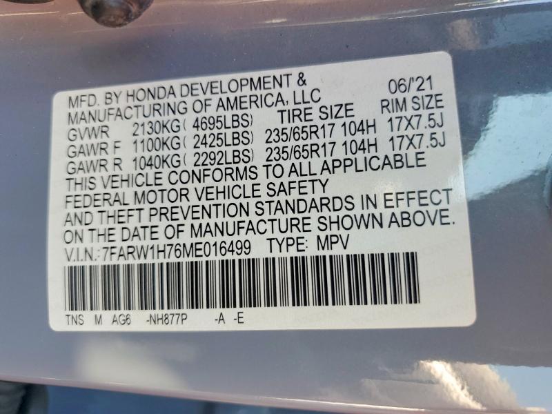 Продажа на аукционе авто 2021 Honda Cr-v, vin: 7FARW1H76ME016499, номер лота: 57577756