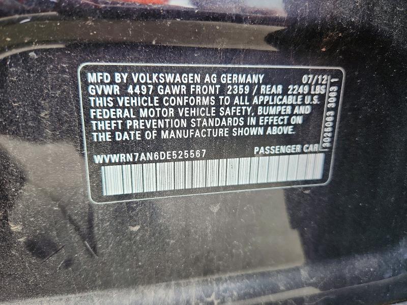 56270276 :رقم المزاد ، WVWRN7AN6DE525567 vin ، 2013 Volkswagen Cc مزاد بيع