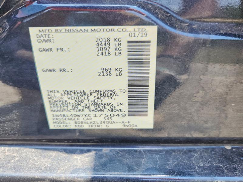 Aukcja sprzedaży 2019 Nissan Altima, vin: 1N4BL4DW7KC175049, numer aukcji: 58912526