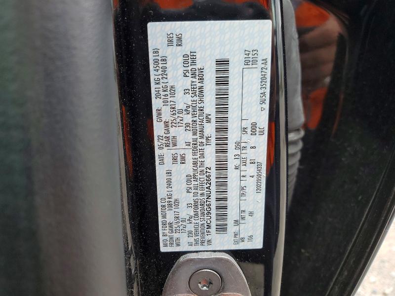 Продаж на аукціоні авто 2022 Ford Escape, vin: 1FMCU9G67NUA26672, номер лоту: 57372866