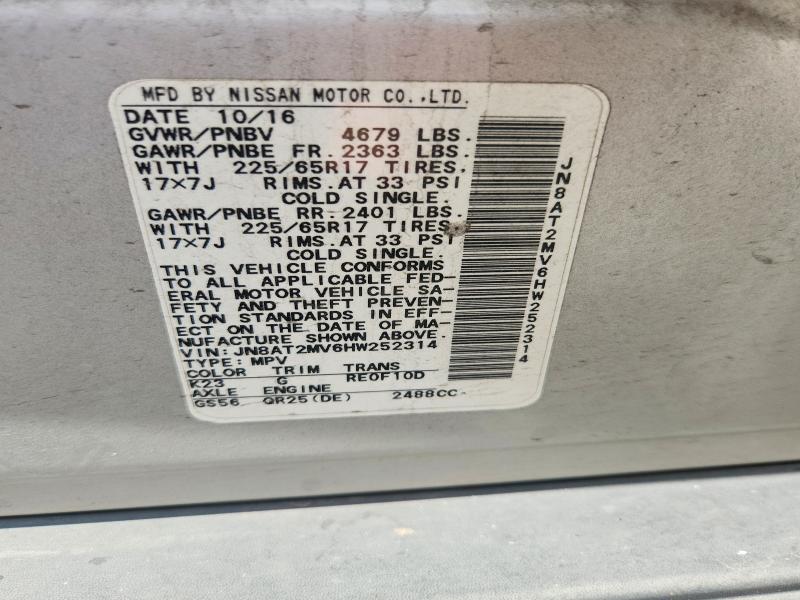 Aukcja sprzedaży 2017 Nissan Rogue, vin: JN8AT2MV6HW252314, numer aukcji: 57295366