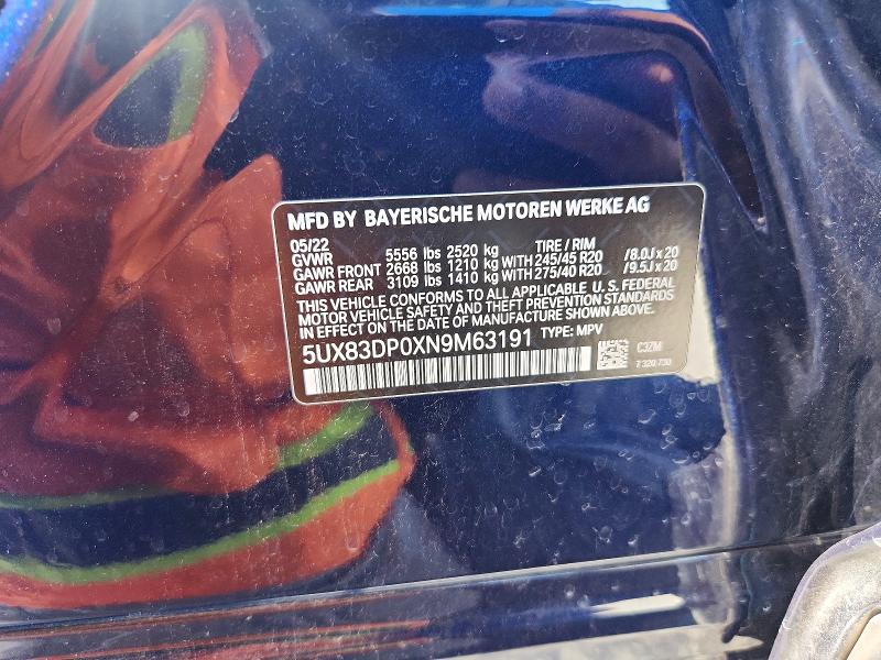 Aukcja sprzedaży 2022 Bmw X3, vin: 5UX83DP0XN9M63191, numer aukcji: 55689556