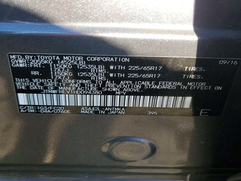 Продаж на аукціоні авто 2017 Toyota Rav4, vin: JTMWFREV1HD094380, номер лоту: 57192106