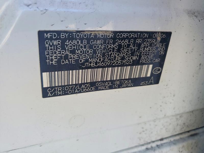 Продаж на аукціоні авто 2007 Lexus Es, vin: JTHBJ46G972057523, номер лоту: 56301926