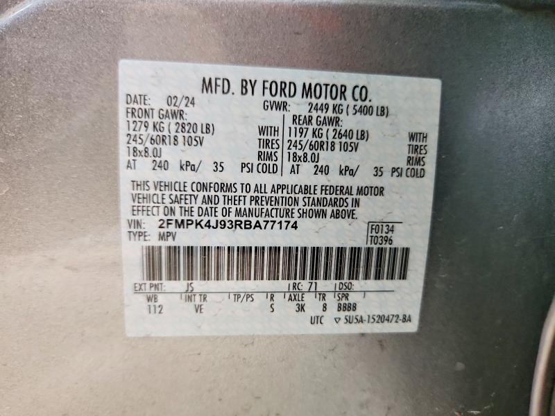 2024 Ford Edge მანქანა იყიდება აუქციონზე, vin: 2FMPK4J93RBA77174, აუქციონის ნომერი: 56999606