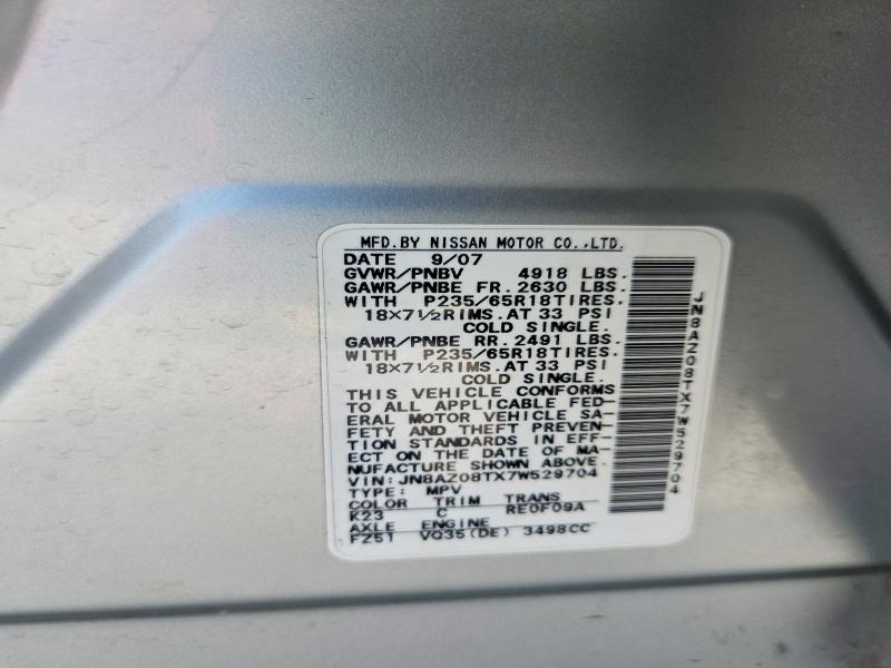 Aukcja sprzedaży 2007 Nissan Murano, vin: JN8AZ08TX7W529704, numer aukcji: 59161496