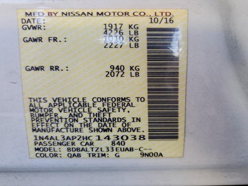 55373266 :رقم المزاد ، 1N4AL3AP2HC143038 vin ، 2017 Nissan Altima مزاد بيع