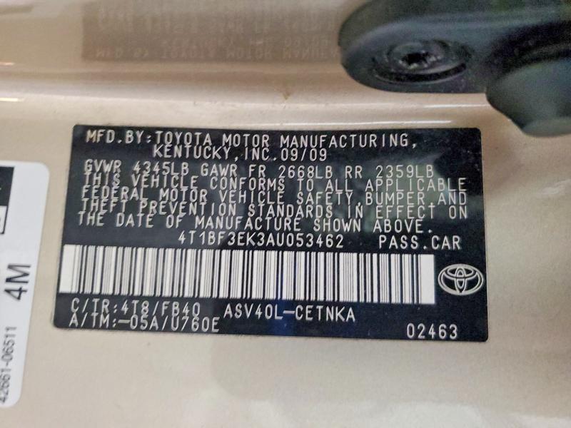 2010 Toyota Camry მანქანა იყიდება აუქციონზე, vin: 4T1BF3EK3AU053462, აუქციონის ნომერი: 57503066