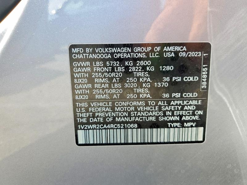 Aukcja sprzedaży 2024 Volkswagen Atlas, vin: 1V2WR2CA4RC521068, numer aukcji: 85986835