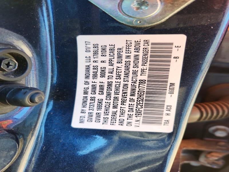 2017 Honda Civic მანქანა იყიდება აუქციონზე, vin: 19XFC2E52HE017788, აუქციონის ნომერი: 57372426