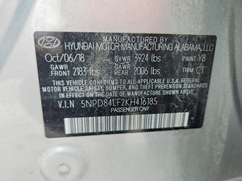 58196996 :رقم المزاد ، 5NPD84LF2KH416185 vin ، 2019 Hyundai Elantra مزاد بيع