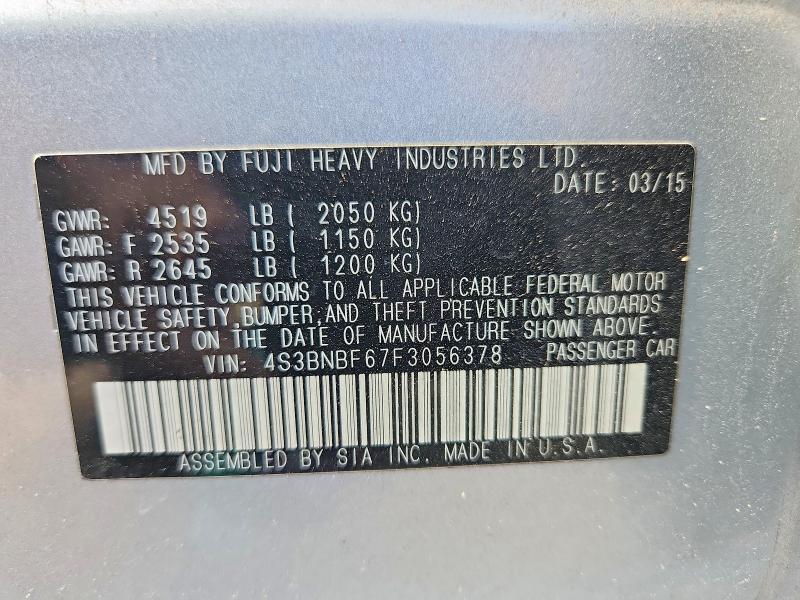 2015 Subaru Legacy მანქანა იყიდება აუქციონზე, vin: 4S3BNBF67F3056378, აუქციონის ნომერი: 55968756