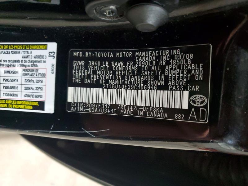 58045006 :رقم المزاد ، 2T1BU40E39C106946 vin ، 2009 Toyota Corolla مزاد بيع