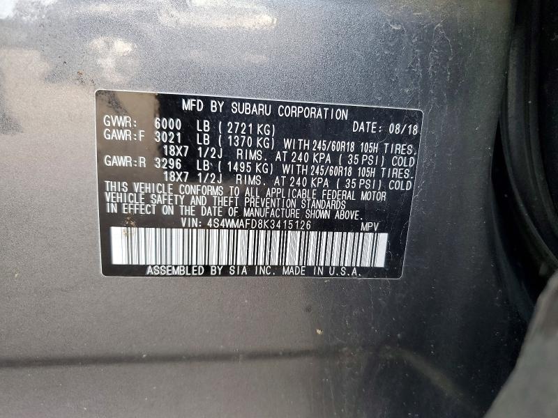 Продажа на аукционе авто 2019 Subaru Ascent, vin: 4S4WMAFD8K3415126, номер лота: 59100866