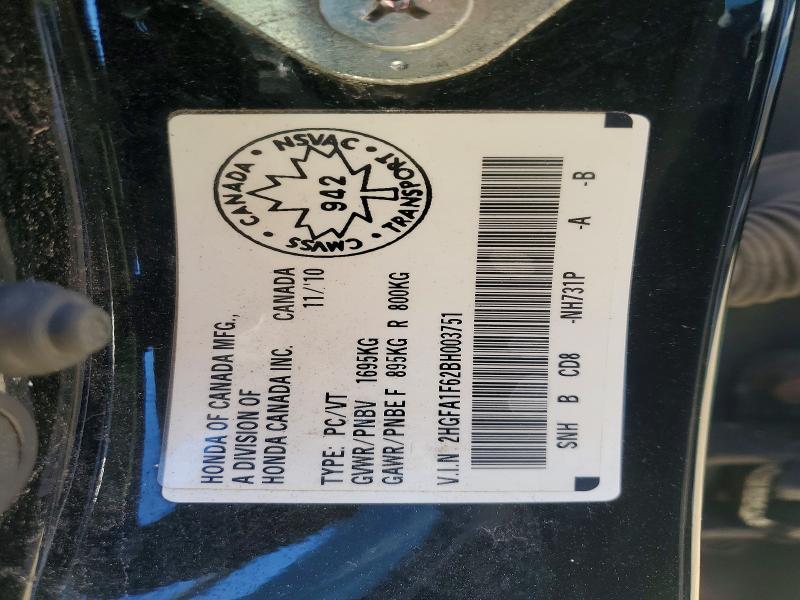 Продаж на аукціоні авто 2011 Honda Civic, vin: 2HGFA1F62BH003751, номер лоту: 53721876