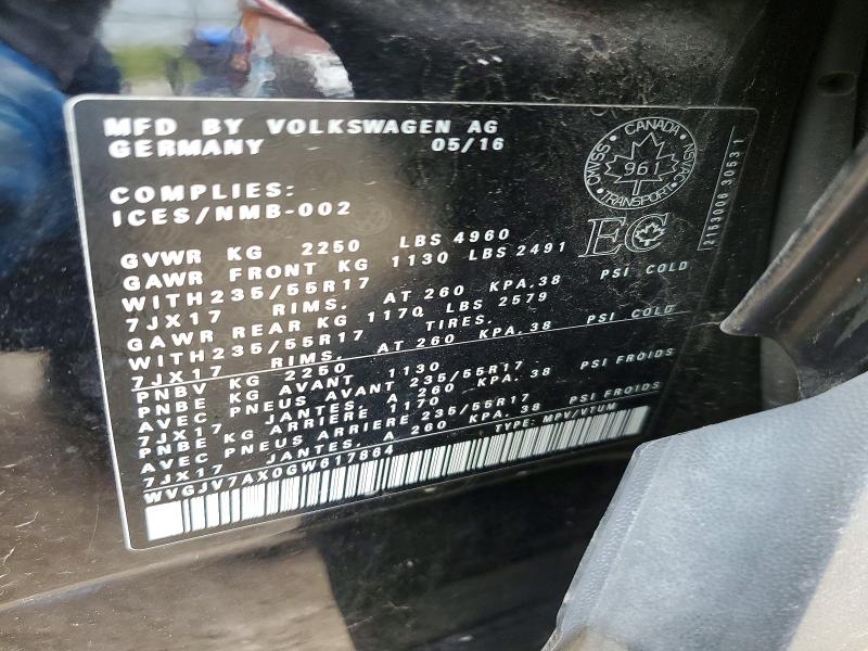 Продажа на аукционе авто 2016 Volkswagen Tiguan, vin: WVGJV7AX0GW617864, номер лота: 56671596