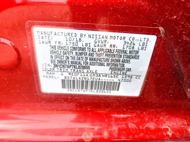 Aukcja sprzedaży 2019 Nissan Versa, vin: 3N1CN7AP7KL828655, numer aukcji: 56129776