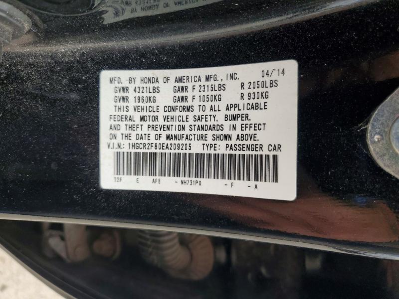 56990426 :رقم المزاد ، 1HGCR2F80EA209205 vin ، 2014 Honda Accord مزاد بيع