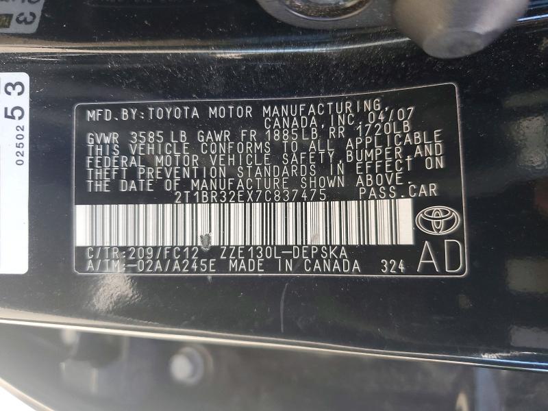 Продаж на аукціоні авто 2007 Toyota Corolla, vin: 2T1BR32EX7C837475, номер лоту: 57637396