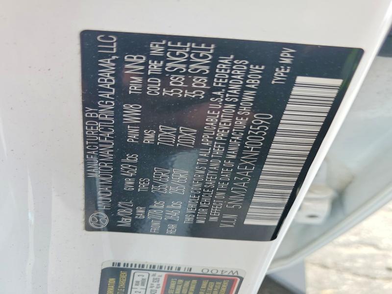 57132936 :رقم المزاد ، 5NMJA3AEXNH003590 vin ، 2022 Hyundai Tucson مزاد بيع