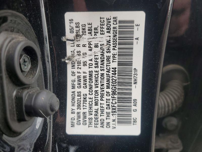 2016 Honda Civic მანქანა იყიდება აუქციონზე, vin: 19XFC1F96GE027444, აუქციონის ნომერი: 56225696