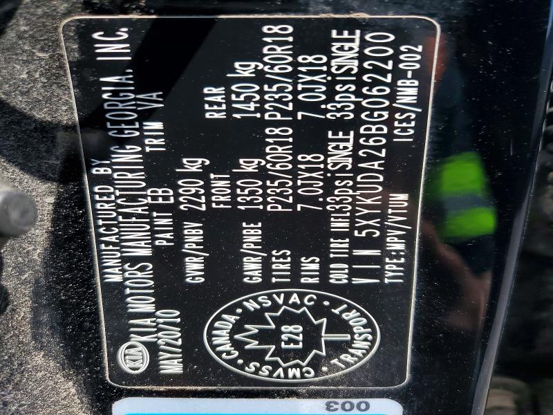 Aukcja sprzedaży 2011 Kia Sorento, vin: 5XYKUDA26BG062200, numer aukcji: 56474586