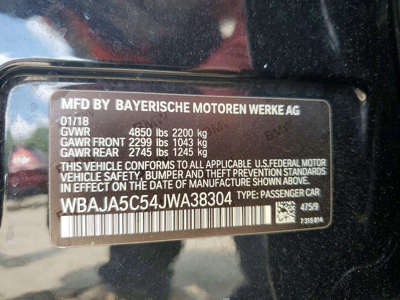 2018 Bmw 530 მანქანა იყიდება აუქციონზე, vin: WBAJA5C54JWA38304, აუქციონის ნომერი: 59096606