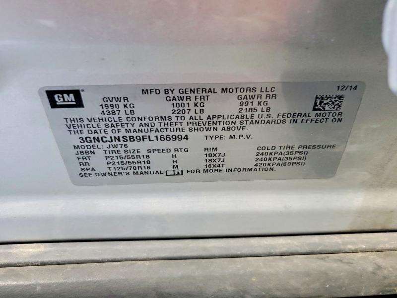 Aukcja sprzedaży 2015 Chevrolet Trax, vin: 3GNCJNSB9FL166994, numer aukcji: 58704616