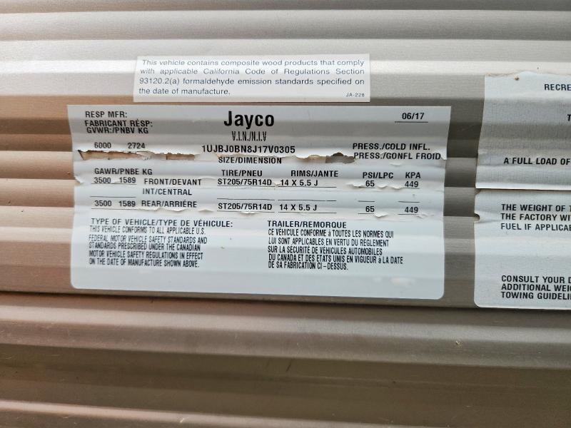 57844776 :رقم المزاد ، 1UJBJ0BN8J17V0305 vin ، 2018 Jayco Jay Jay Flight مزاد بيع