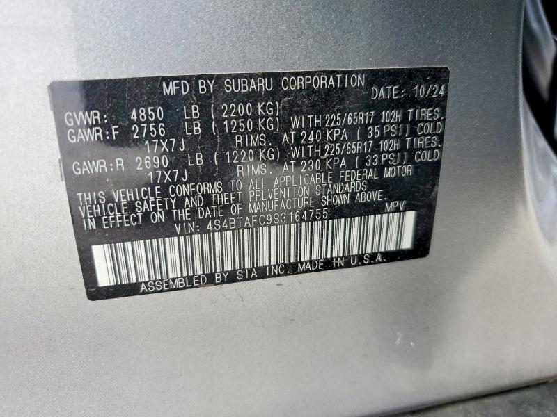 2025 Subaru Outback მანქანა იყიდება აუქციონზე, vin: 4S4BTAFC9S3164755, აუქციონის ნომერი: 56458606