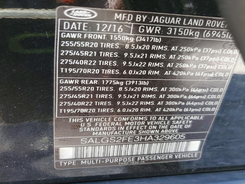 Продаж на аукціоні авто 2017 Land Rover Range Rover, vin: SALGS2FE3HA329605, номер лоту: 56120526