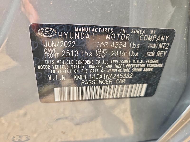 Продаж на аукціоні авто 2022 Hyundai Sonata, vin: KMHL14JA1NA245332, номер лоту: 57559746
