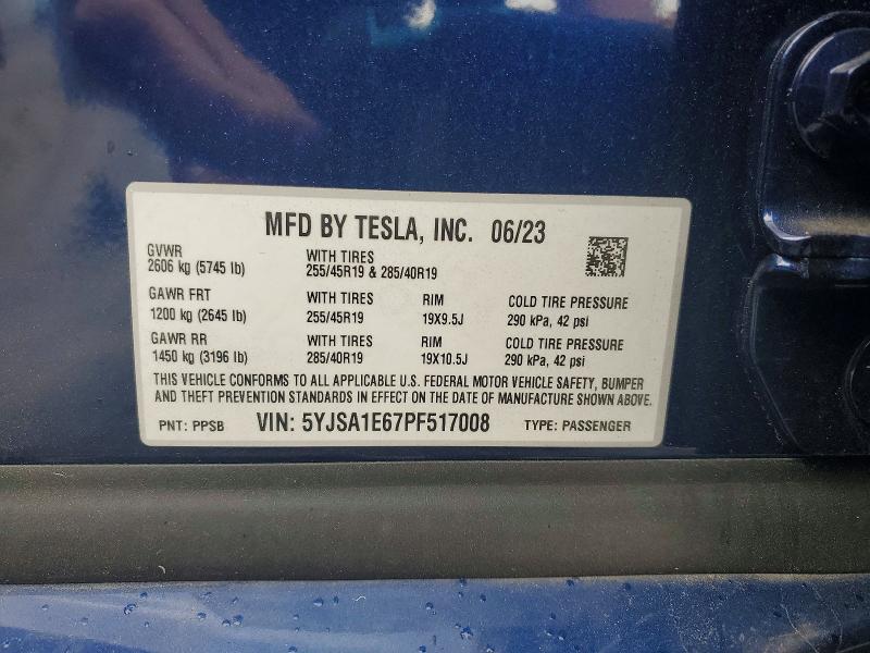 Продаж на аукціоні авто 2023 Tesla Model S, vin: 5YJSA1E67PF517008, номер лоту: 59143046