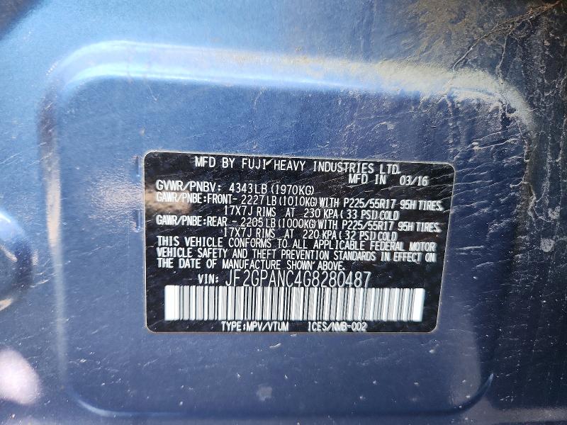 56398966 :رقم المزاد ، JF2GPANC4G8280487 vin ، 2016 Subaru Crosstrek مزاد بيع