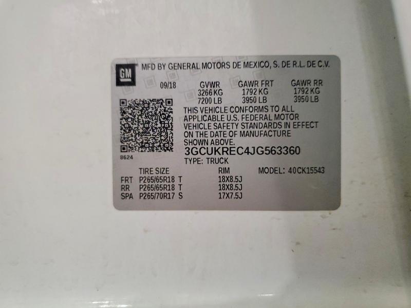 57335766 :رقم المزاد ، 3GCUKREC4JG563360 vin ، 2018 Chevrolet Silverado مزاد بيع