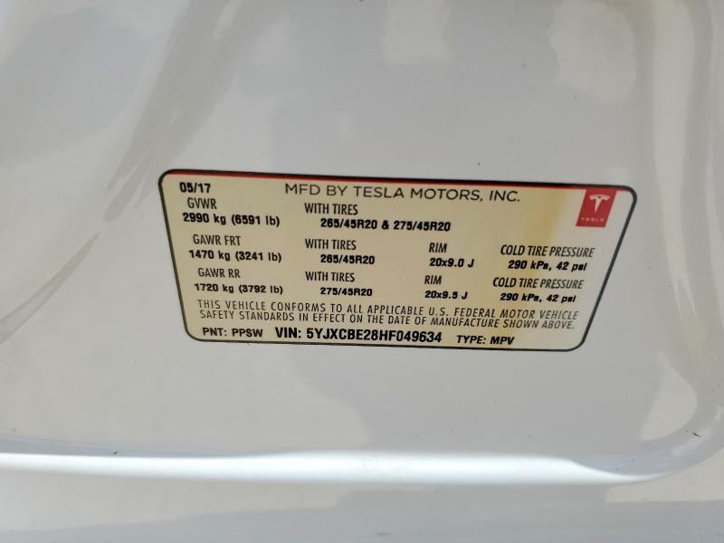 Aukcja sprzedaży 2017 Tesla Model X, vin: 5YJXCBE28HF049634, numer aukcji: 59008546