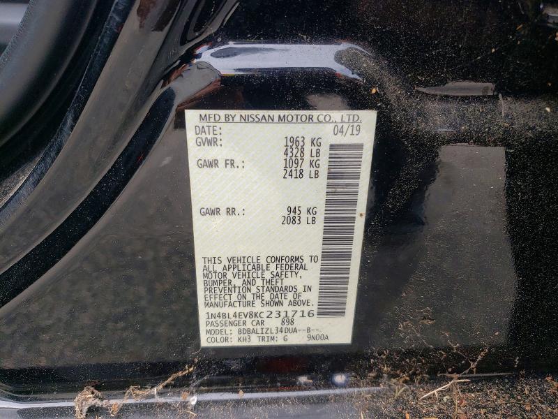 2019 Nissan Altima მანქანა იყიდება აუქციონზე, vin: 1N4BL4EV8KC231716, აუქციონის ნომერი: 58098376