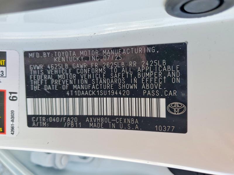 55838106 :رقم المزاد ، 4T1DAACK1SU194420 vin ، 2025 Toyota Camry مزاد بيع