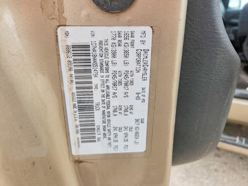 2004 Dodge Ram 1500 მანქანა იყიდება აუქციონზე, vin: 1D7HA18N44S514794, აუქციონის ნომერი: 56155696