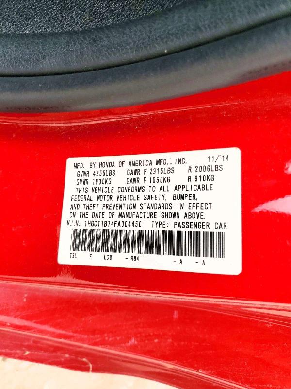 Продажа на аукционе авто 2015 Honda Accord, vin: 1HGCT1B74FA004450, номер лота: 57427976