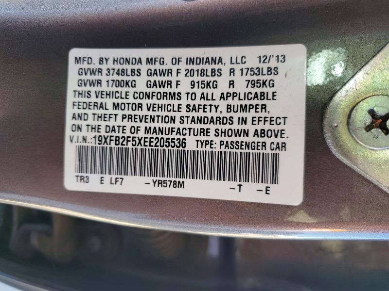 58075506 :رقم المزاد ، 19XFB2F5XEE205536 vin ، 2014 Honda Civic مزاد بيع