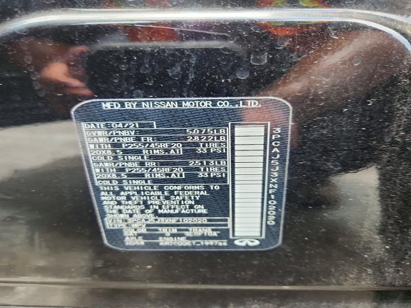 Aukcja sprzedaży 2022 Infiniti Qx55, vin: 3PCAJ5J3XNF102020, numer aukcji: 57117536