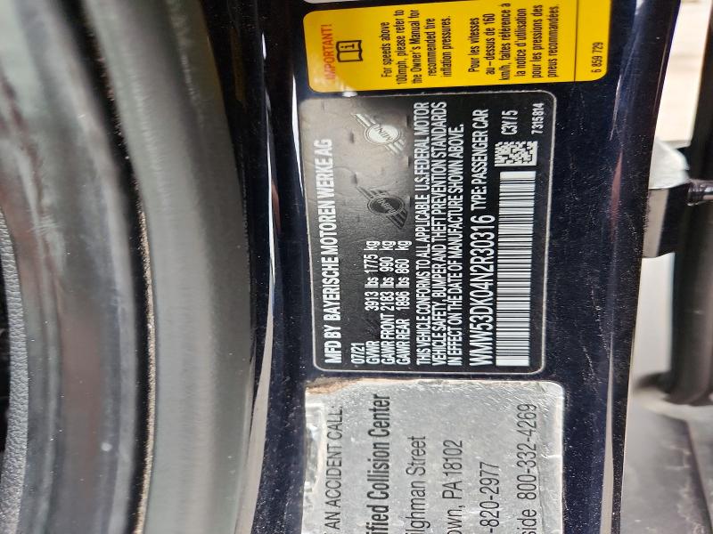 Aukcja sprzedaży 2022 Mini Cooper, vin: WMW53DK04N2R30316, numer aukcji: 57932586