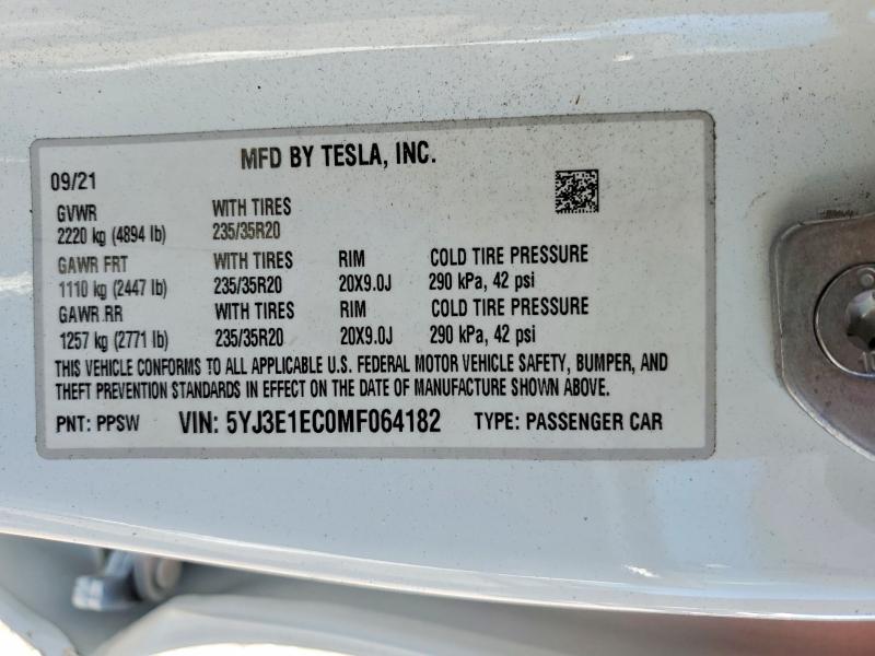 Продажа на аукционе авто 2021 Tesla Model 3, vin: 5YJ3E1EC0MF064182, номер лота: 56852706