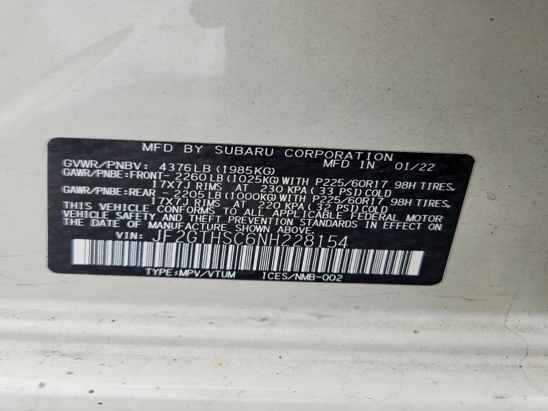 Продажа на аукционе авто 2022 Subaru Crosstrek, vin: JF2GTHSC6NH228154, номер лота: 58033256