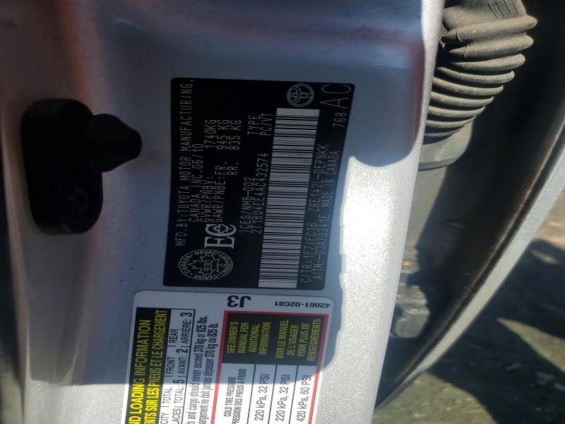 55565866 :رقم المزاد ، 2T1BU4EE4AC432574 vin ، 2010 Toyota Corolla مزاد بيع