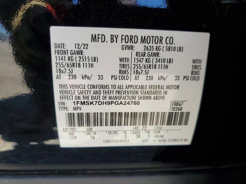 2023 Ford Explorer მანქანა იყიდება აუქციონზე, vin: 1FMSK7DH9PGA24760, აუქციონის ნომერი: 55764716